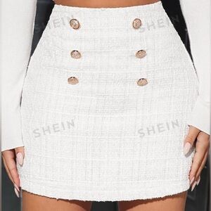 NWOT white tweed high waisted skirt, size large